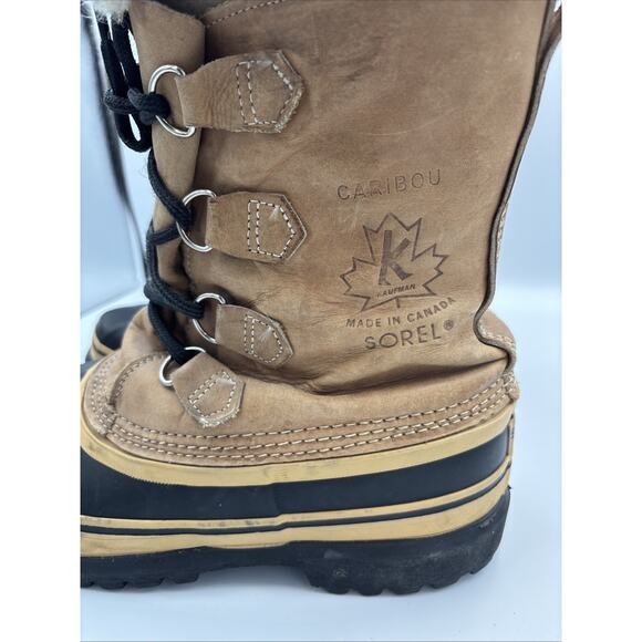 Sorel Caribou Boots Wool Lined Mens Size 8 Made In Canada Brown Kaufman Winter - Picture 6 of 11